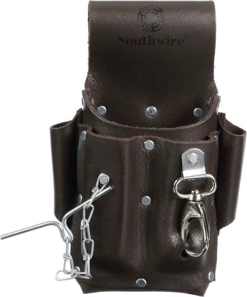 Brown Leather 5 Pocket Tool Pouch Utility Holster For Electricians