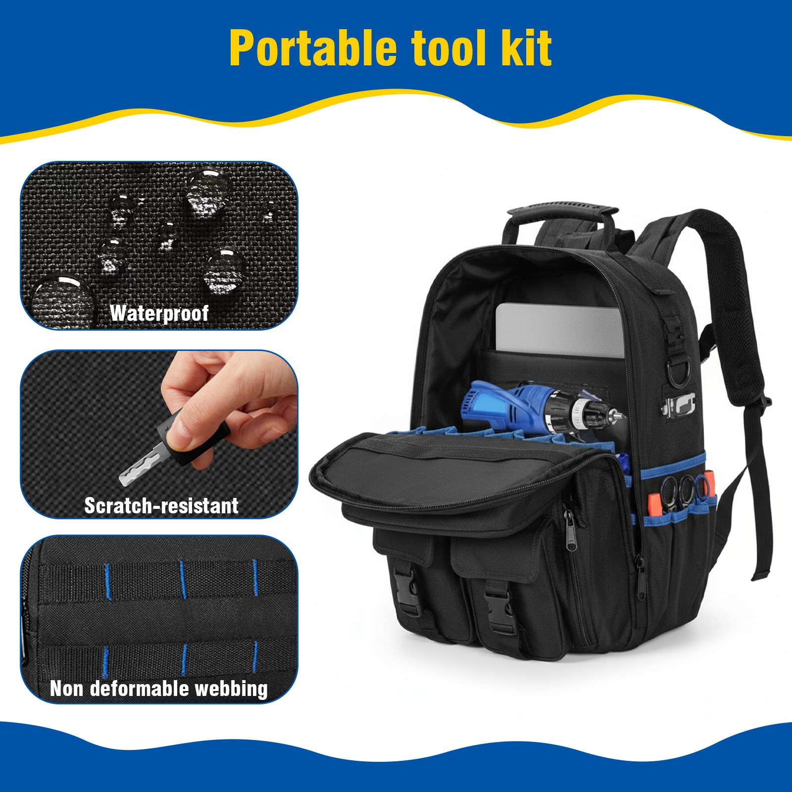 Heavy Duty Tool Backpack for Men Electrician HVAC Construction Bag w/ 59 Pockets
