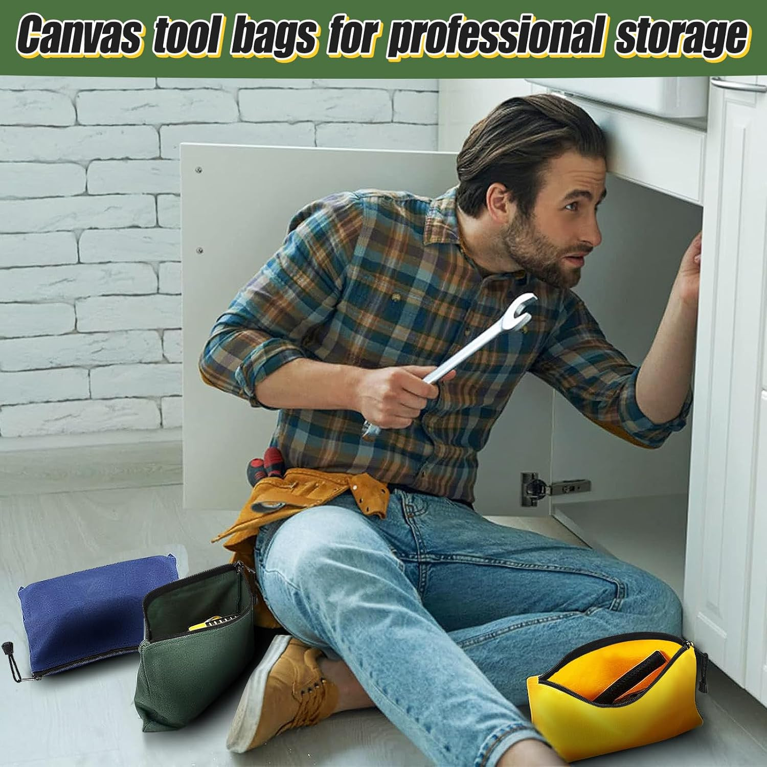 ANPHSIN 6 Pack Canvas Tool Bags Pouches – 11.2”X 7” Heavy Duty Zipper Pouch