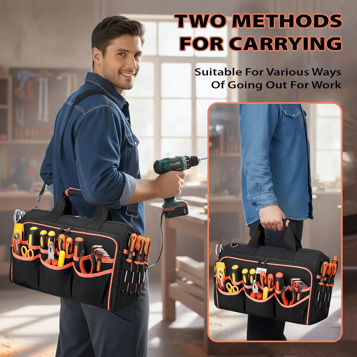 JJRING Heavy Duty 17inch Tool Bag with 48-Pockets