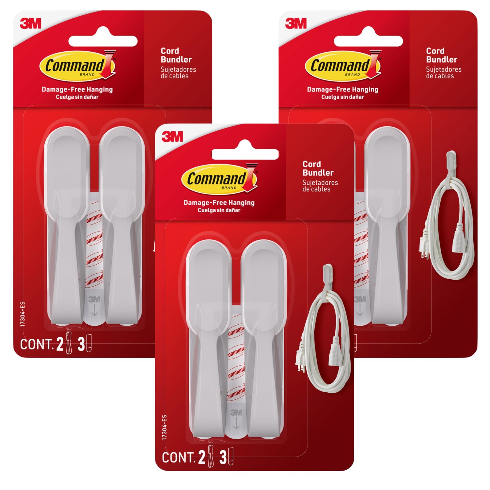 Command Cord Bundlers, Damage-Free Adhesive and Cable 3 Pack, White