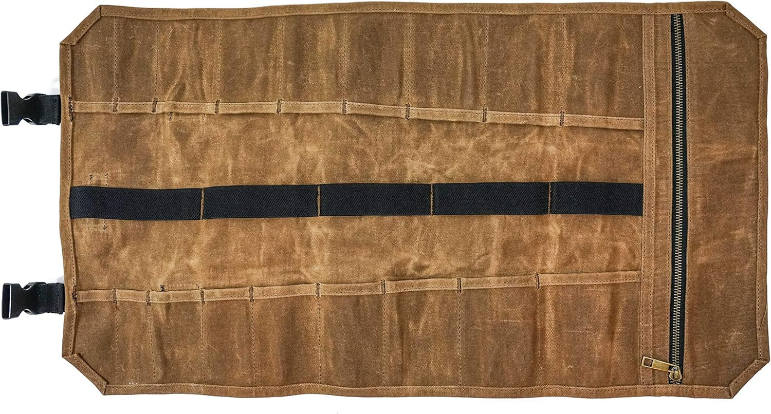 Durable Tool Roll Bag with 18 Pockets & YKK Zipper for Easy Organization