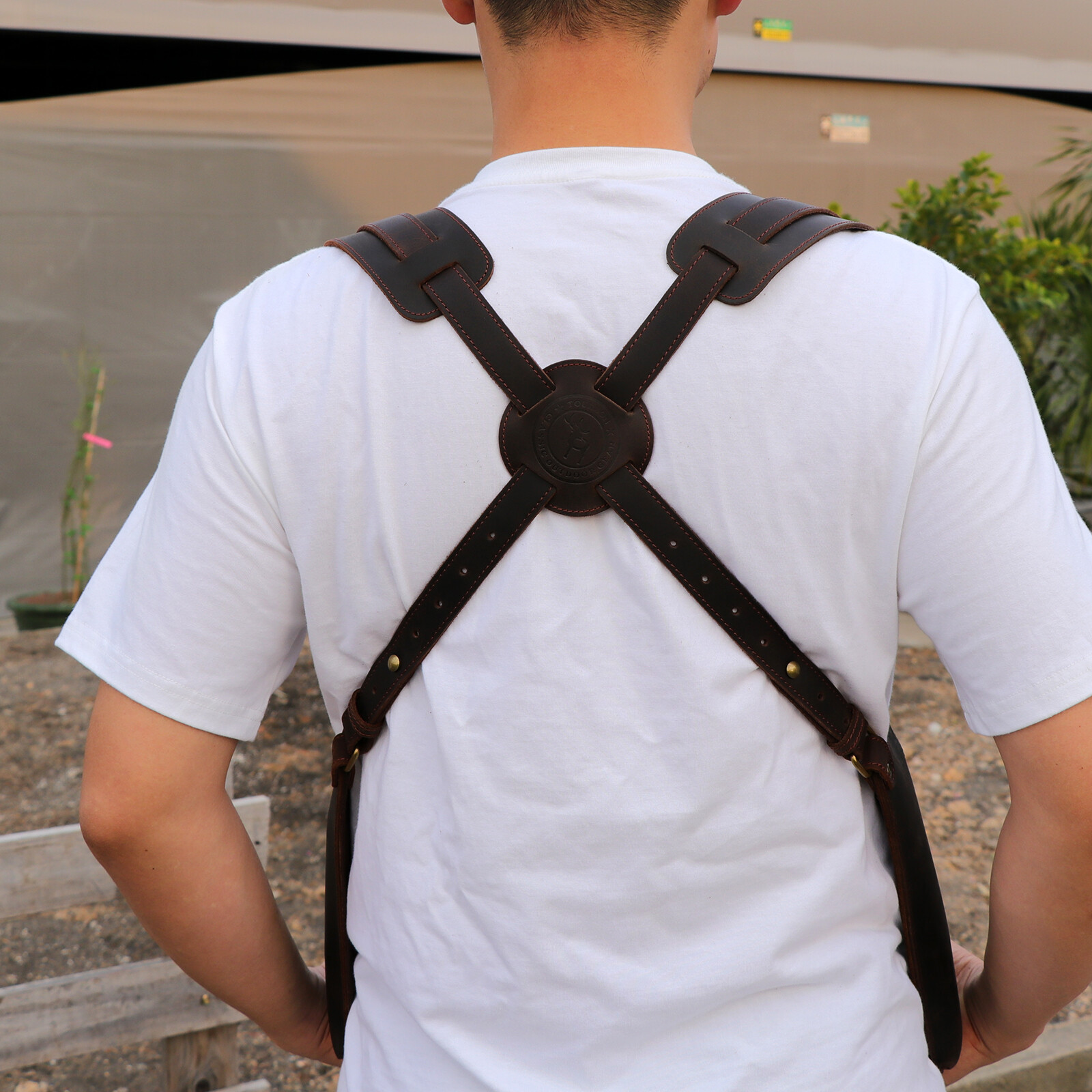 TOURBON Leather Double Phone Underarm Case Suspender Shoulder Wear Harness Bag