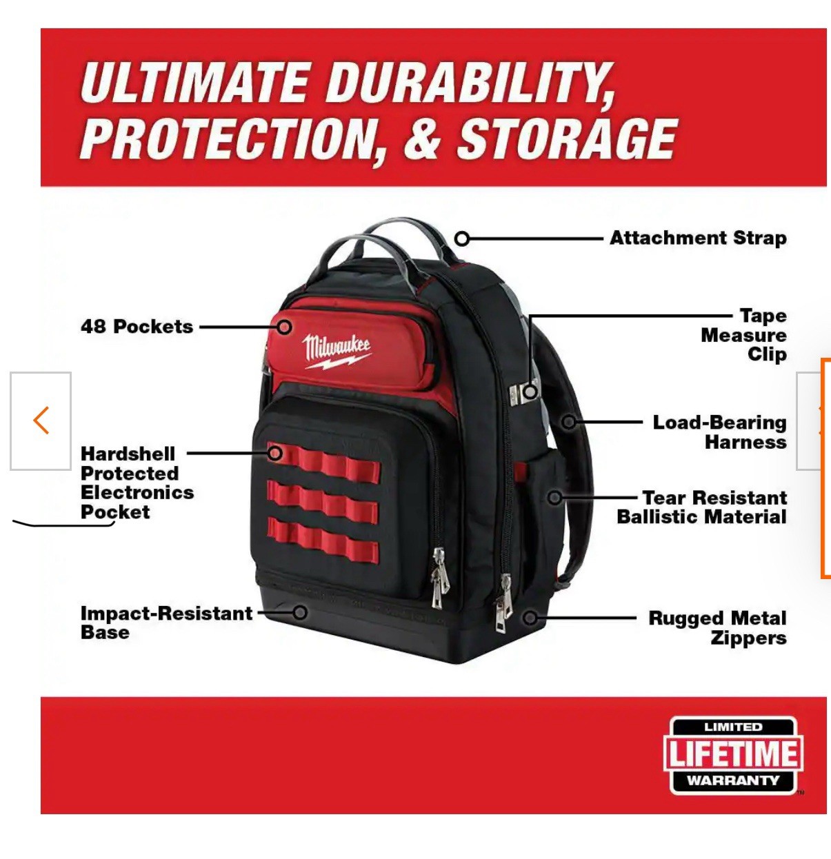 Milwaukee Ultimate Jobsite Backpack -Red/Black (48-22-8201)