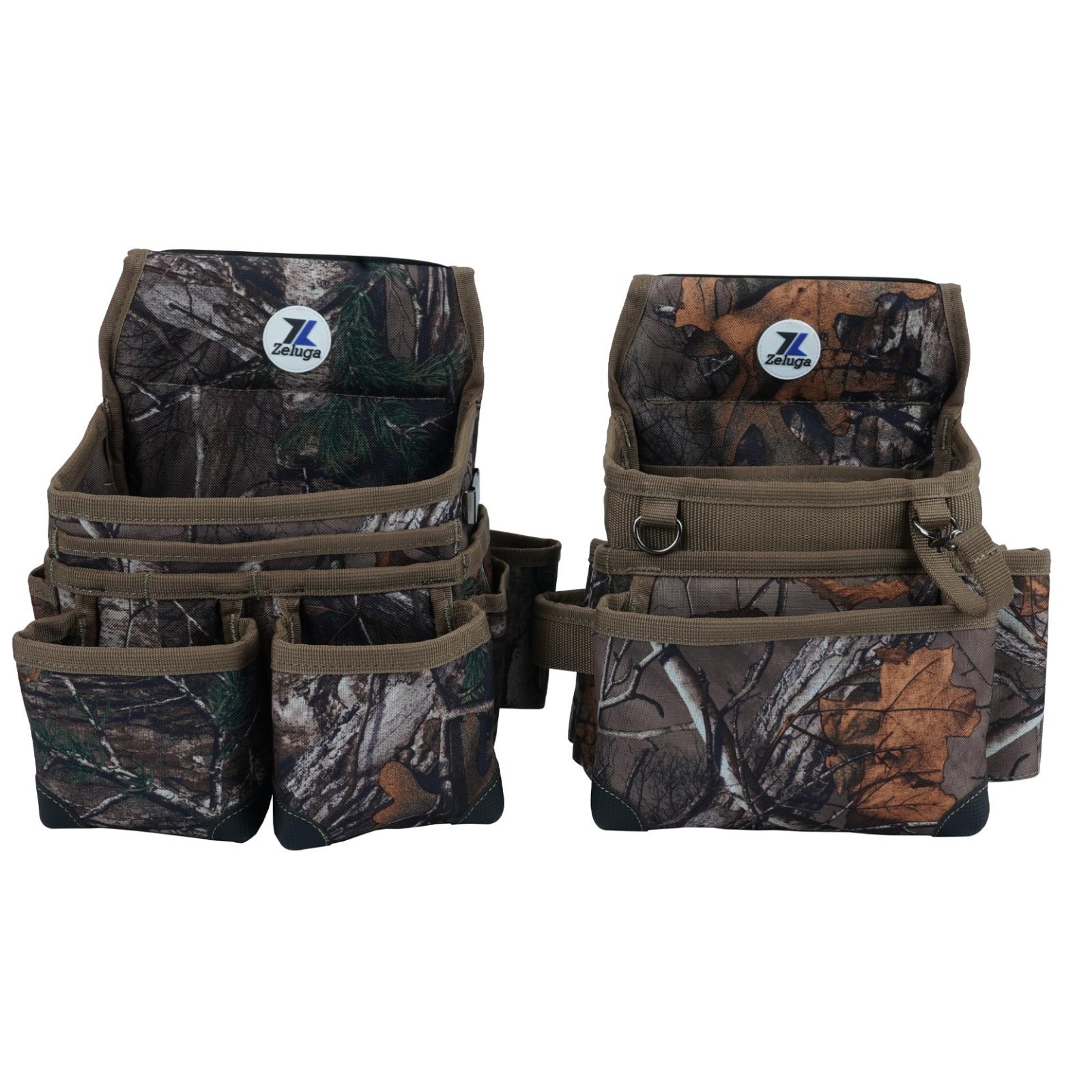 Large Tool Belt with Suspenders, Padded 4″ Tool Pouch, Hammer Holster, Camo, Con