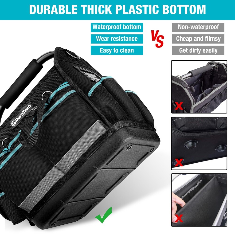DURATECH 12″ Tool Tote Open Top Tool Bag Wide Mouth Tool Bag Tote w/Multi-Pocket