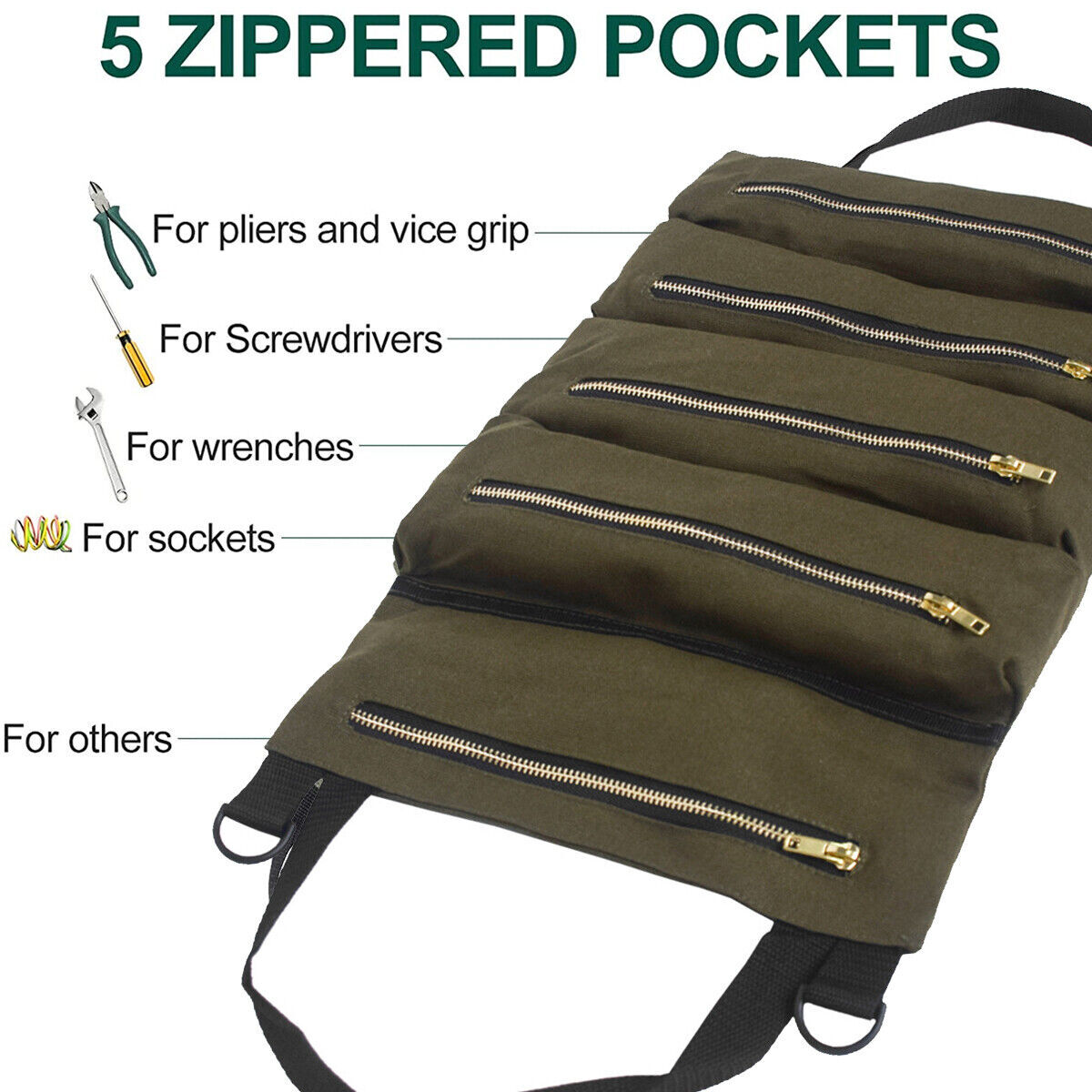 Roll Tool Roll Multi-Purpose Tool Roll Up Bag Wrench Roll Pouch Hanging Carrier