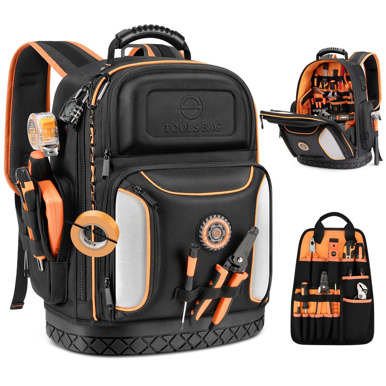 LOKASS 18.1 Inch Tool Backpack, 75 Pockets & 14.6″L x 7″W x 18.1″H, Black