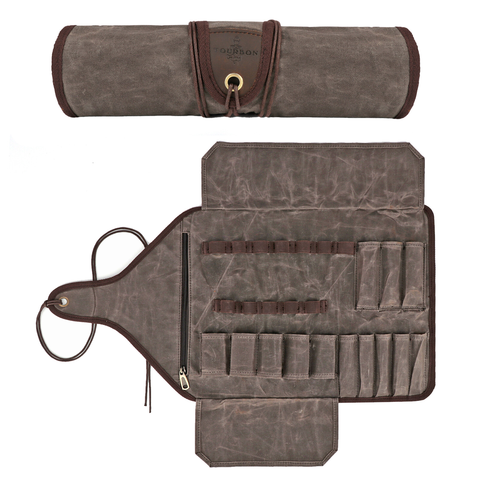 TOURBON Waxed Canvas Tool Roll Spanner Wrench Storage Pouch Chisel Gloves Pocket