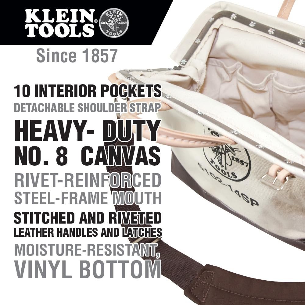 Klein Tools 5102-14SP Tool Bag with Detachable Shoulder Strap 14-Inch, 10…