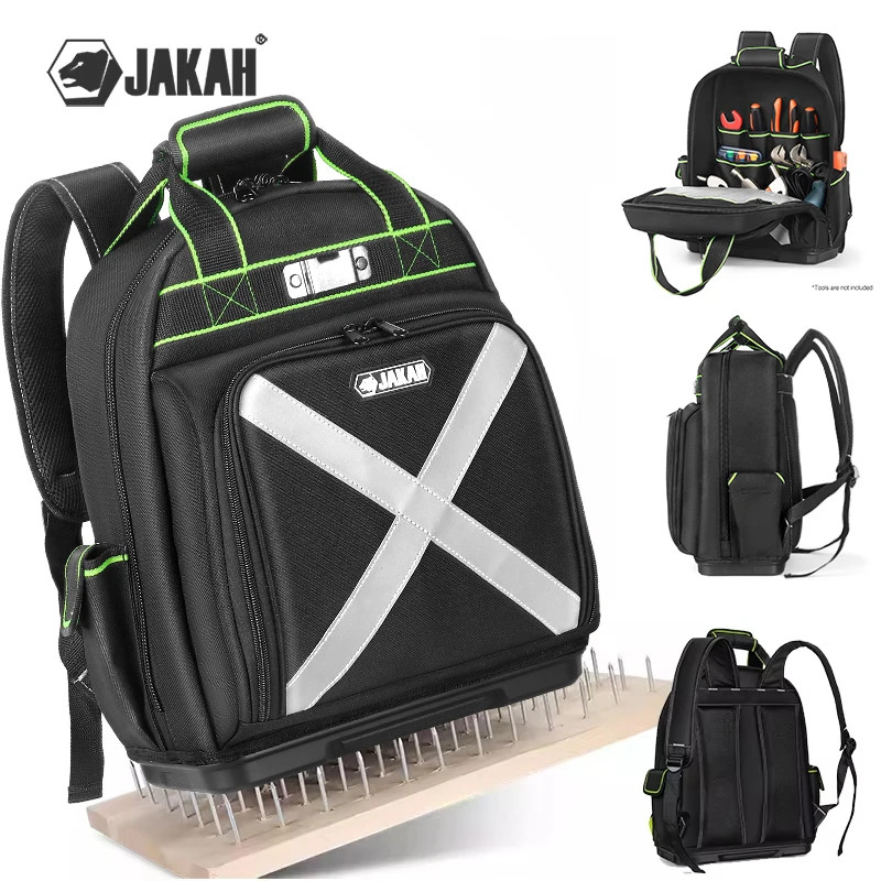 Tool Backpack with Plastic Bottom Organizer Electrician Professional Portable Co