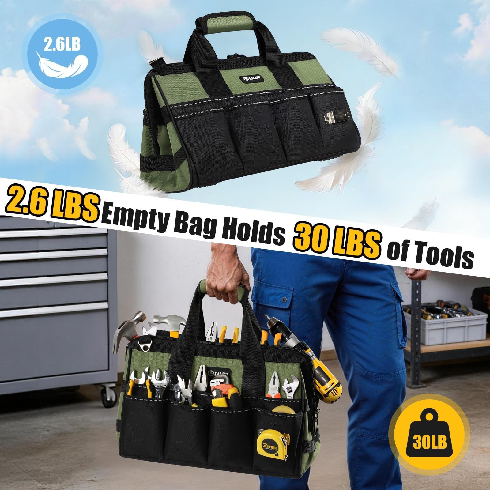 UUP Heavy Duty Tool Bag 15-Inch, 16-Pocket Portable Empty Tool Box Organizer,…