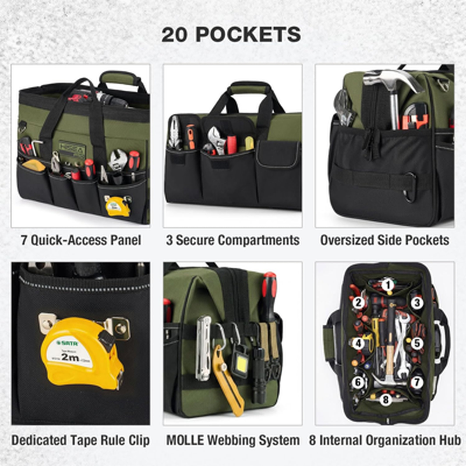 Tool Bag Heavy Duty 20 Pockets Waterproof 16 Inch Organizer Electrician