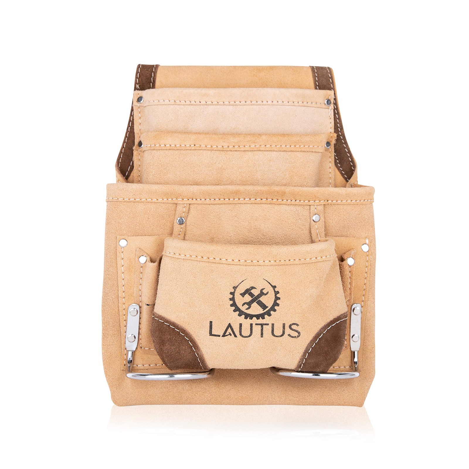LAUTUS Leather Tool Pouch Bag |Carpenter, Construction, Framers, Beige