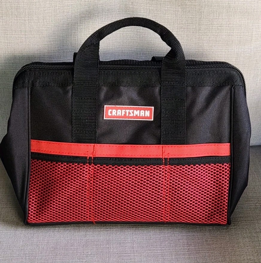 New! Craftsman Wide Mouth 13″ Tool Bag with 6 Pockets Black & Red