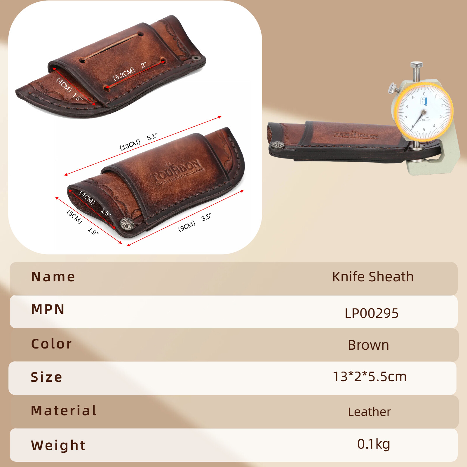 TOURBON Leather Knife Sheath Fixed Blade Case Belt Pouch Fit 4in Knives Camping