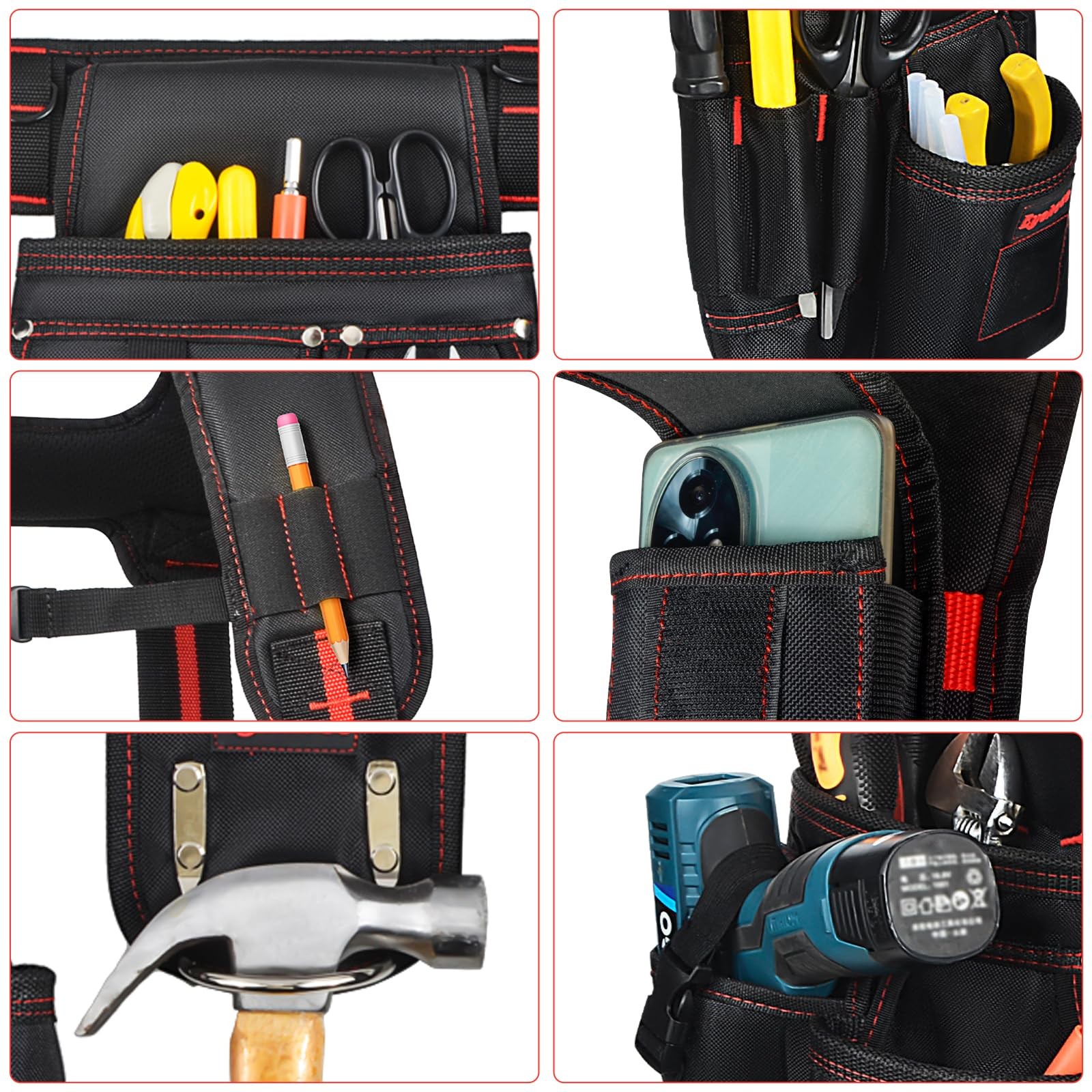 Heavy Duty Tool Belt with Padded Suspenders – Adjustable Multi-Pouch Rig