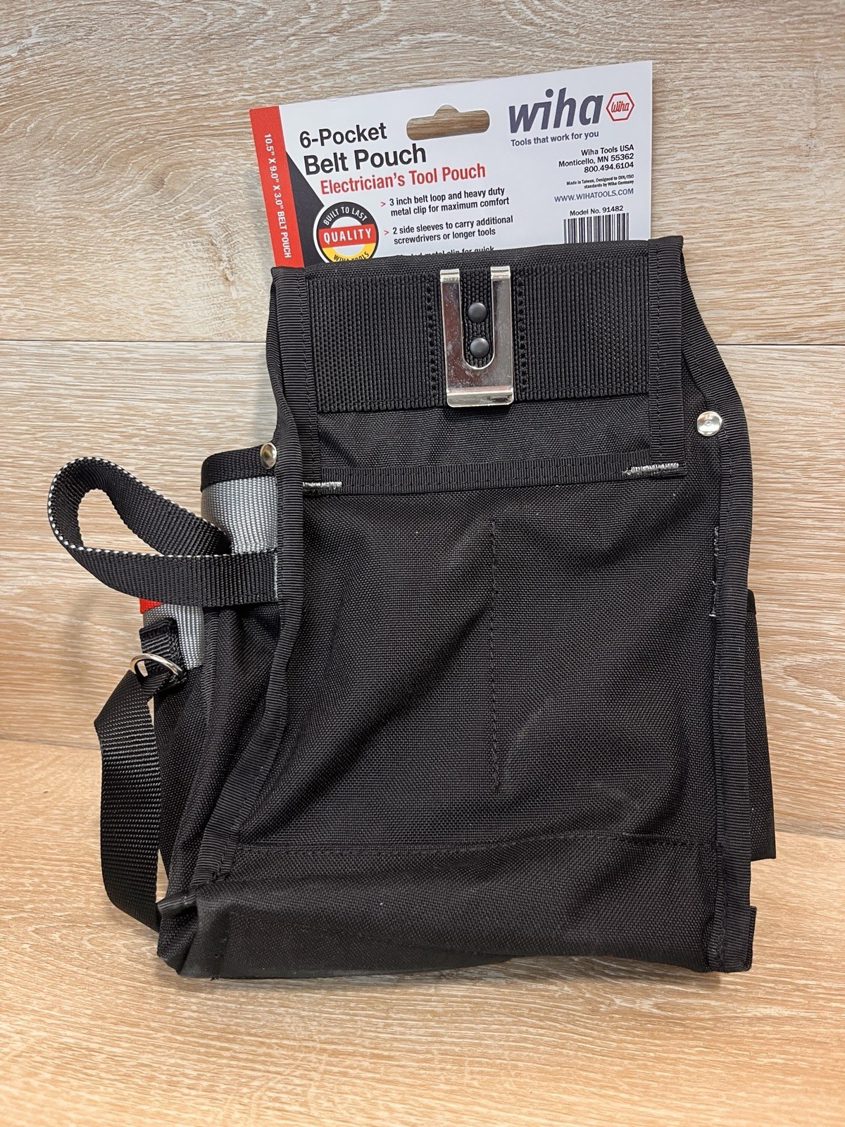 Electrician Tool Belt Pouch 6 Pocket Cordura Canvas Wiha 91482 New w/ Belt Clip