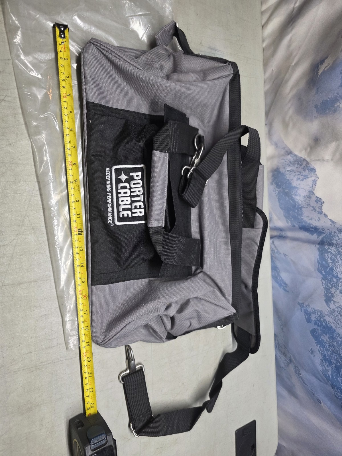 NOS Porter Cable Heavy Duty Tool Tote Bag Zippered 20 X 12 X 10.5 Gray / Black