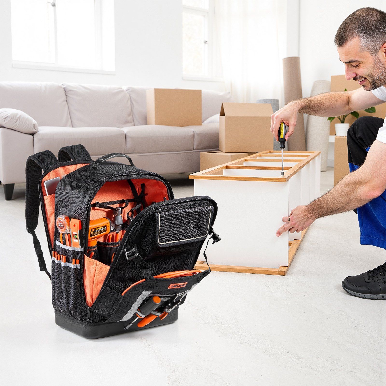 Jobsite Tool Backpack 56 Pockets Splash-resistant for Electricians & Techs