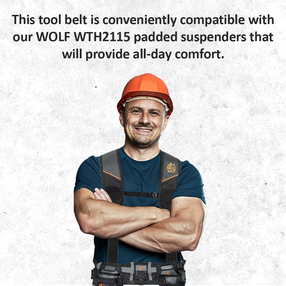 WOLF WTB300 Heavy-Duty Tool Belt with Pouch for Contractors & Electricians