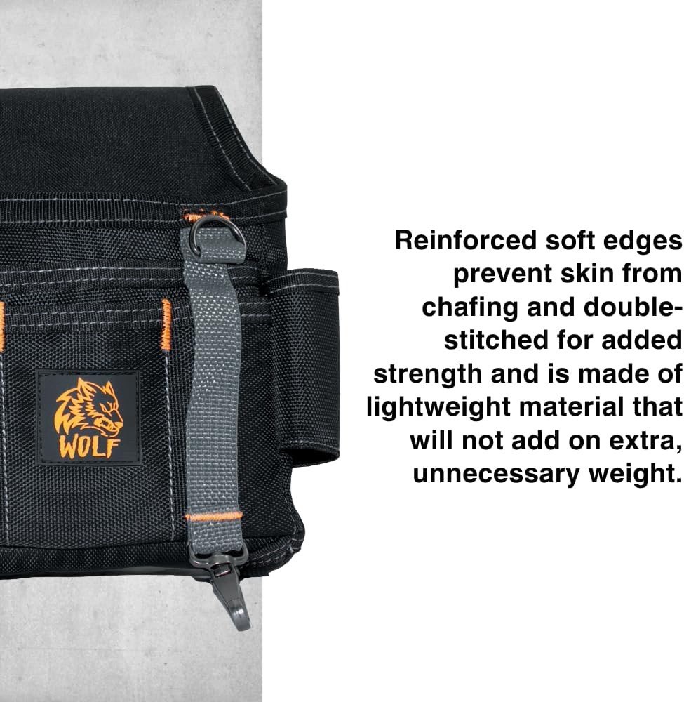 Wolf 13-Pocket Tool Pouch, Heavy-Duty Ballistic Nylon, Clip & Belt Loop, Black