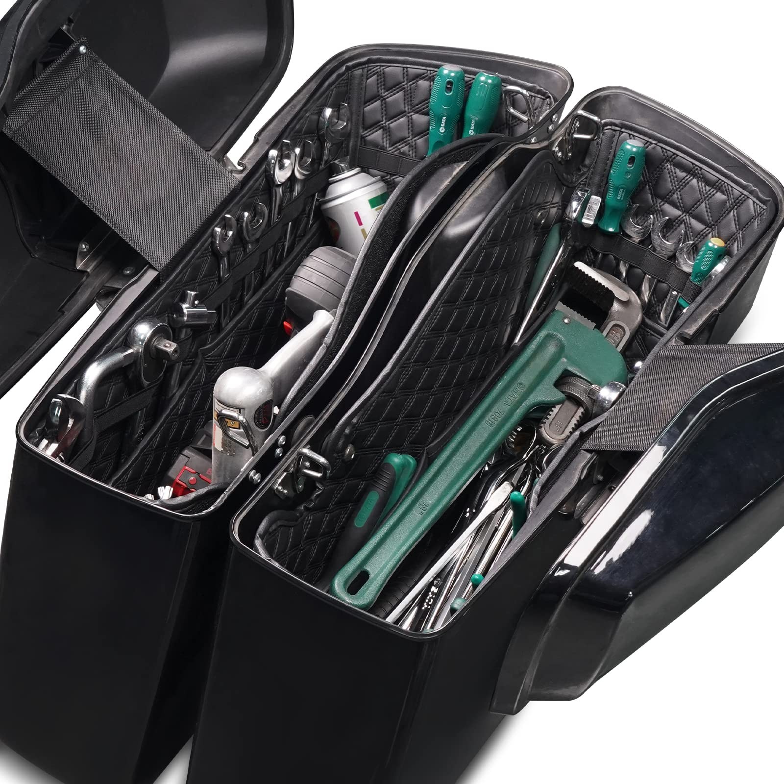 Motorcycle Saddlebag Liners 2PCS Non-Stretched PU Leather 4 Side Tool Pockets