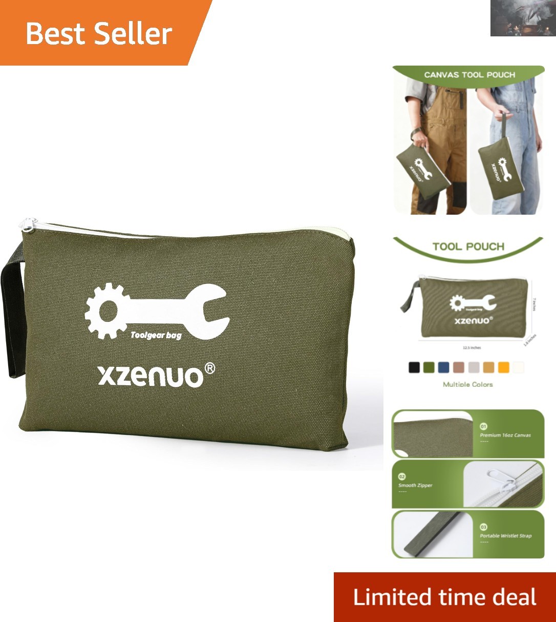 Multifunctional 12.5″ Tool Organizer Pouch – Stylish Cotton Canvas Zipper Bag