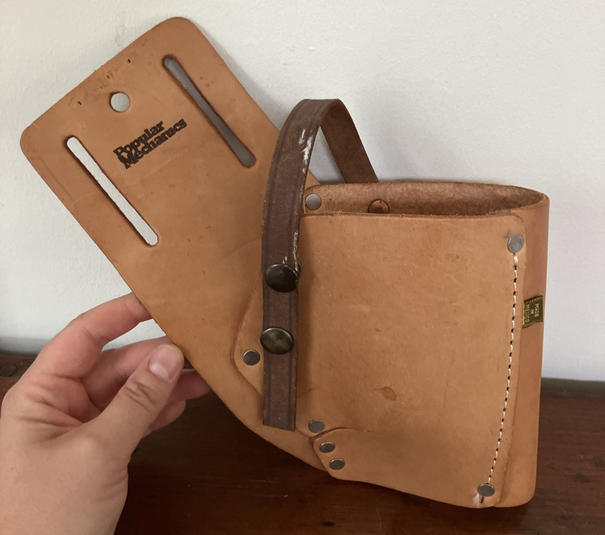 Vtg Popular Mechanics Genuine Leather Tool Belt Loop Holster Made in Mexico