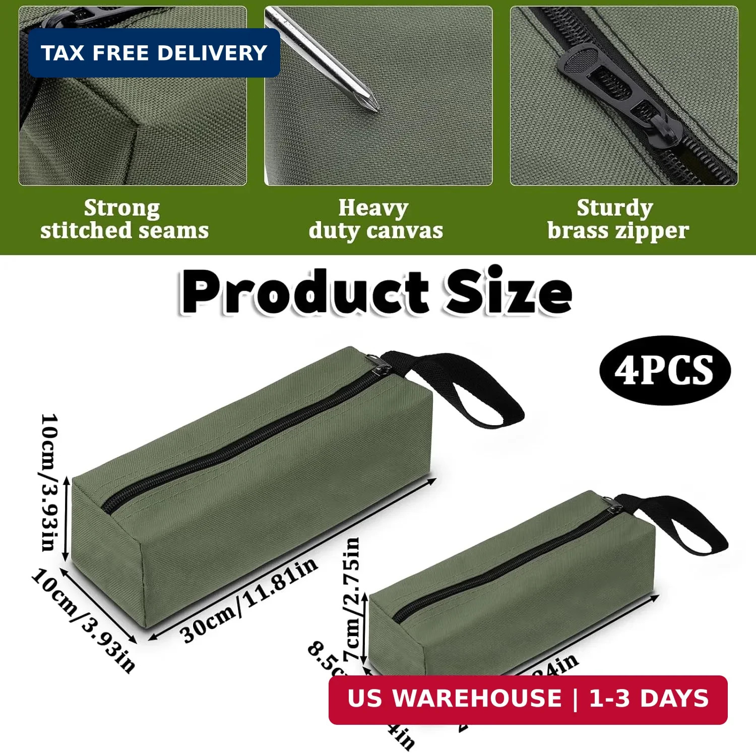4PCS Canvas Tool Pouch with Zipper 11.8″,9.84″ Heavy Duty Tool Pouch Bag | Tool