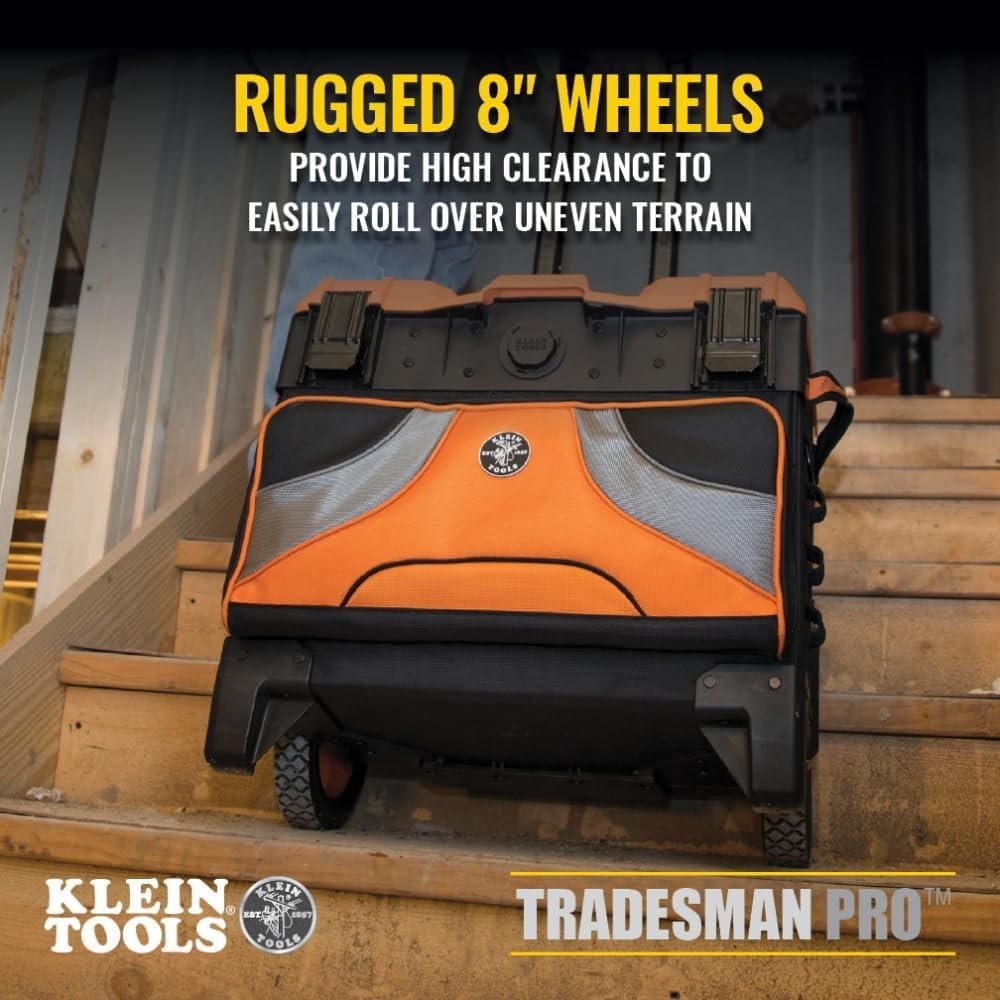 Durable Rolling Tool Bag with 250 Pounds Load Capacity and High Clearance Wheels