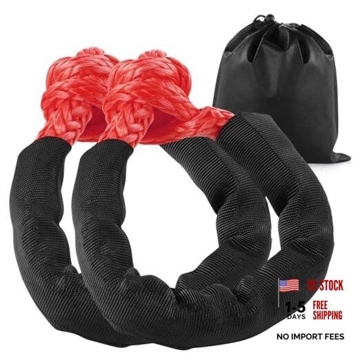 2-Pack Synthetic Soft Shackle, 1/2″ x 22″ – 44,092 lbs (20 Ton) Breaking Red