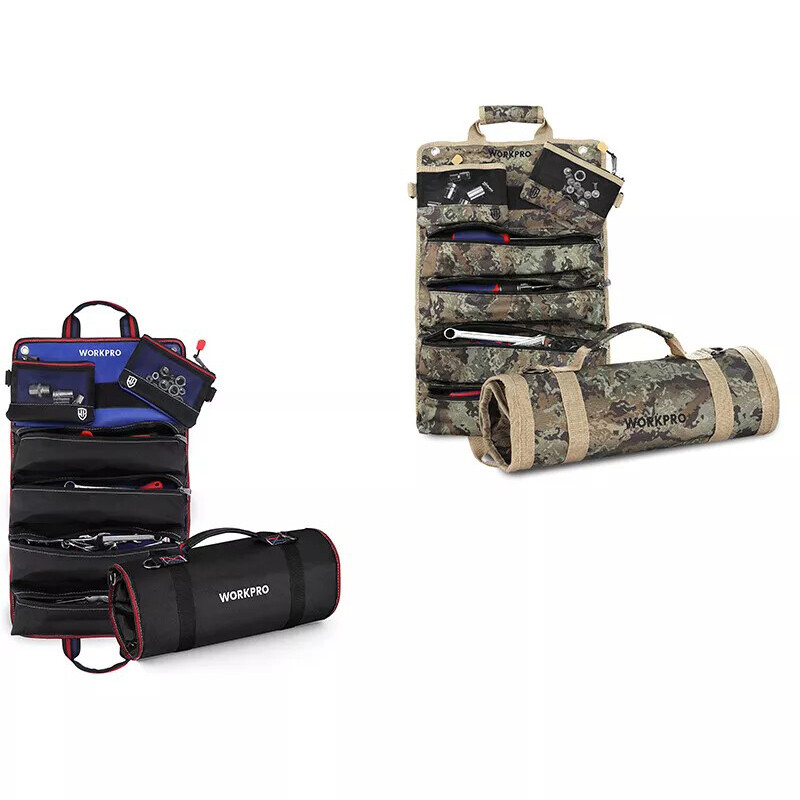 WORKPRO Black/Camo Roll Up Tool Bags with Detachable Tool Pouches with 6 Pockets