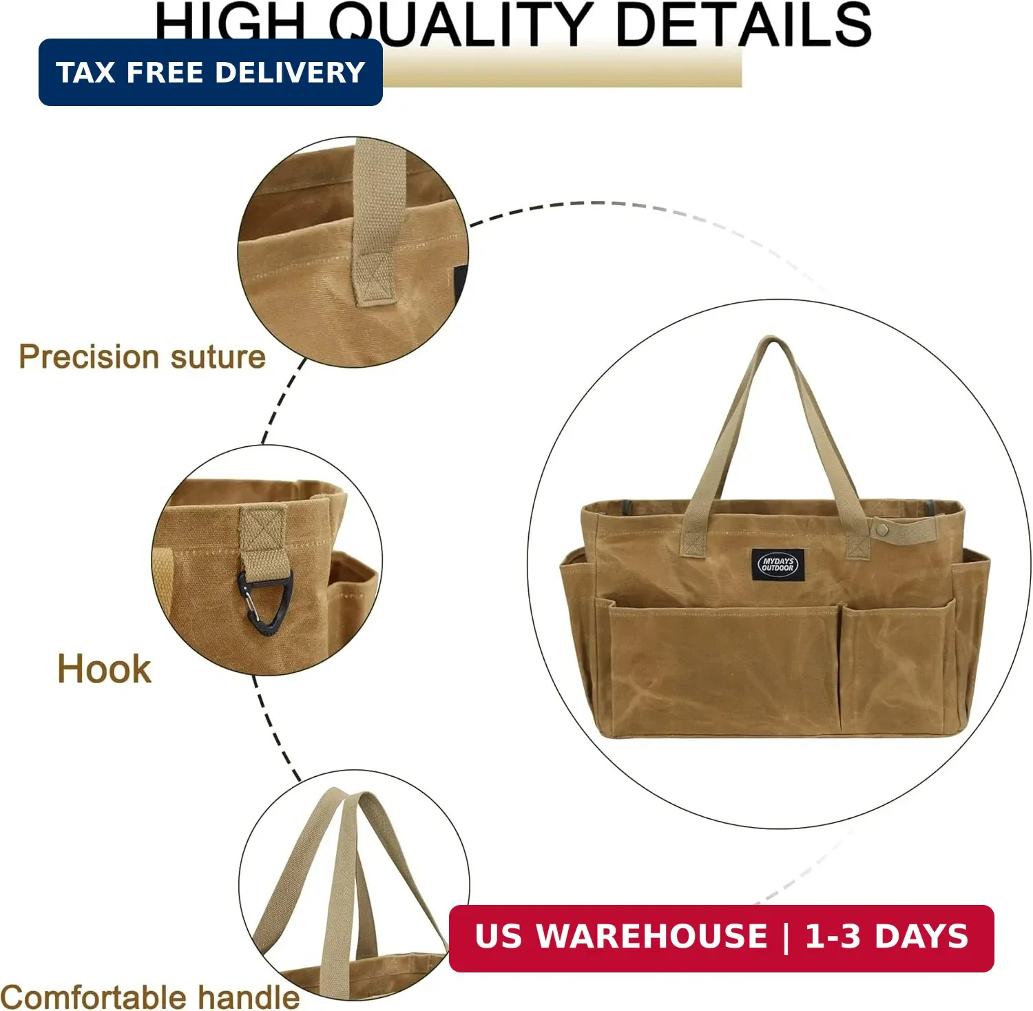 Portable Garden Camping Tool Storage Bag,Waxed Canvas Firewood Carrier Tote bag,