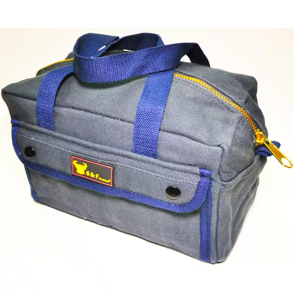 11 in. W Mechanics Tool Bag with Brass Zipper, Dark Blue, Government Issued Styl