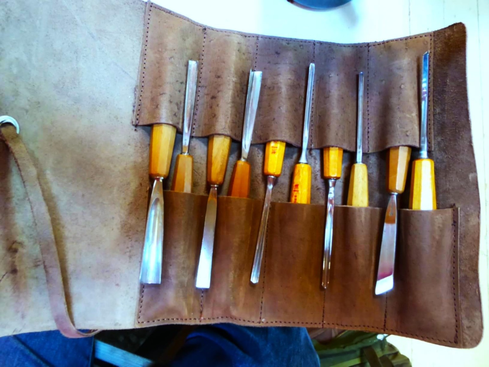 Leather Tool Roll Up Pouch (10 Slots) – Wrench Mustard Brown