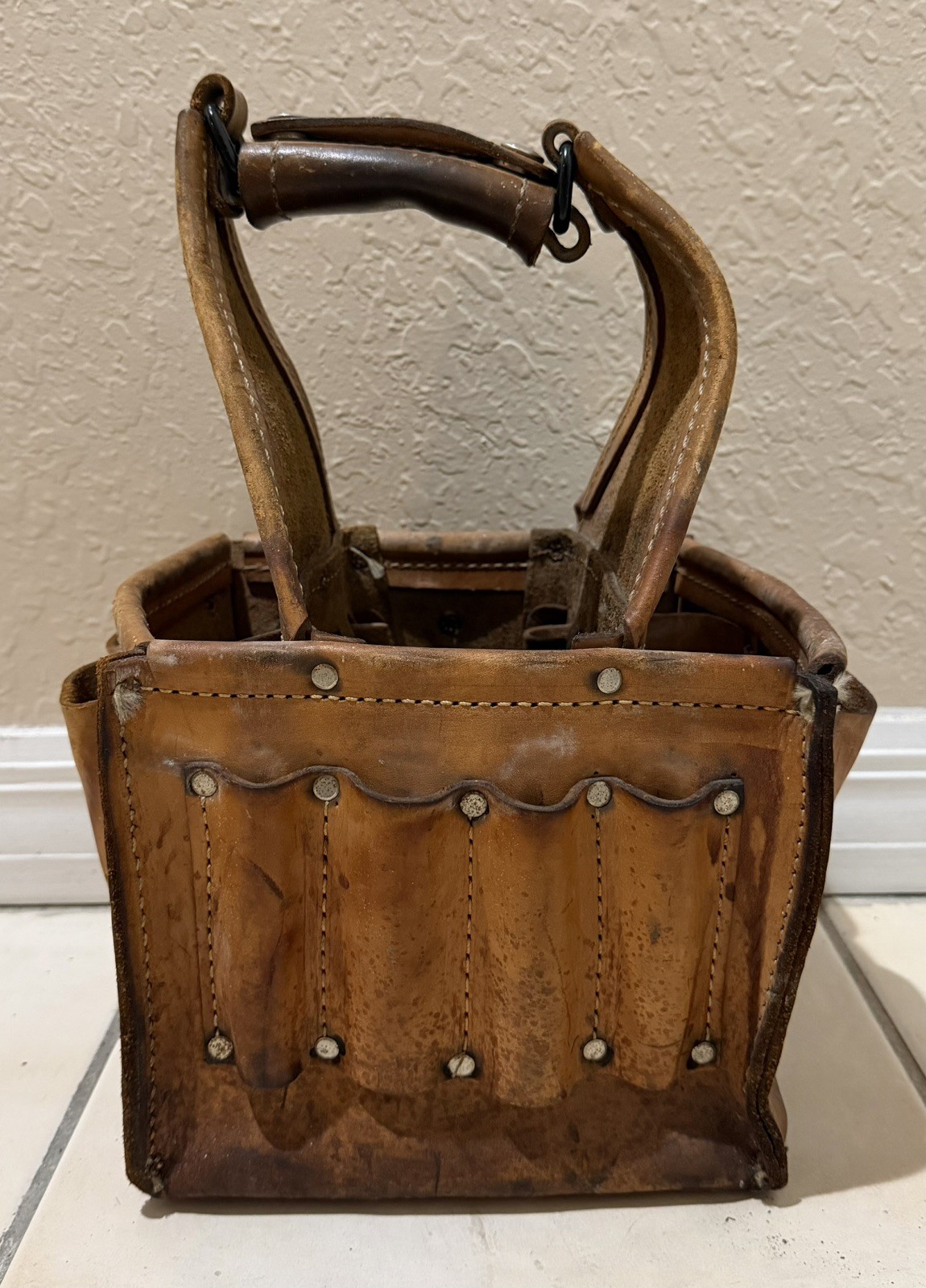 LEATHER TOOL BAG service repairman Pouch CADDY electrician ideal tote vintage