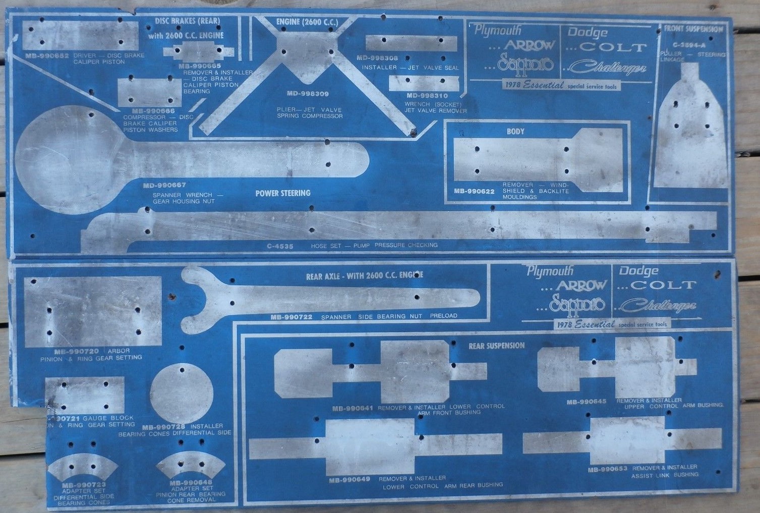 78 Arrow Sapporo Colt Challenger Vintage Miller Automotive Tool Boards, 2 `