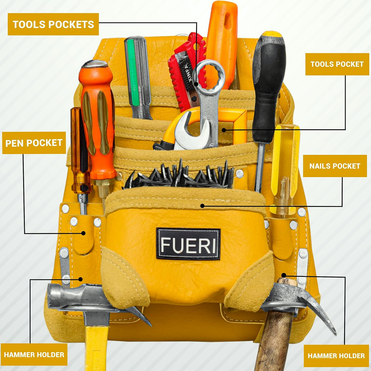 Leather Tool Pouch 10 Pocket Carpenters Electricians Framers Handyman Tool bag