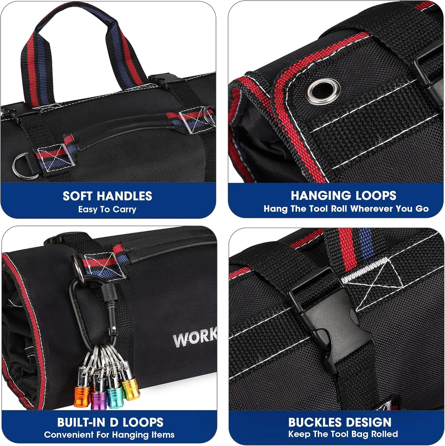 WORKPRO Roll Up Tool Bag, Tool Roll Up Bag with Detachable Tool Pouches, Heavy D
