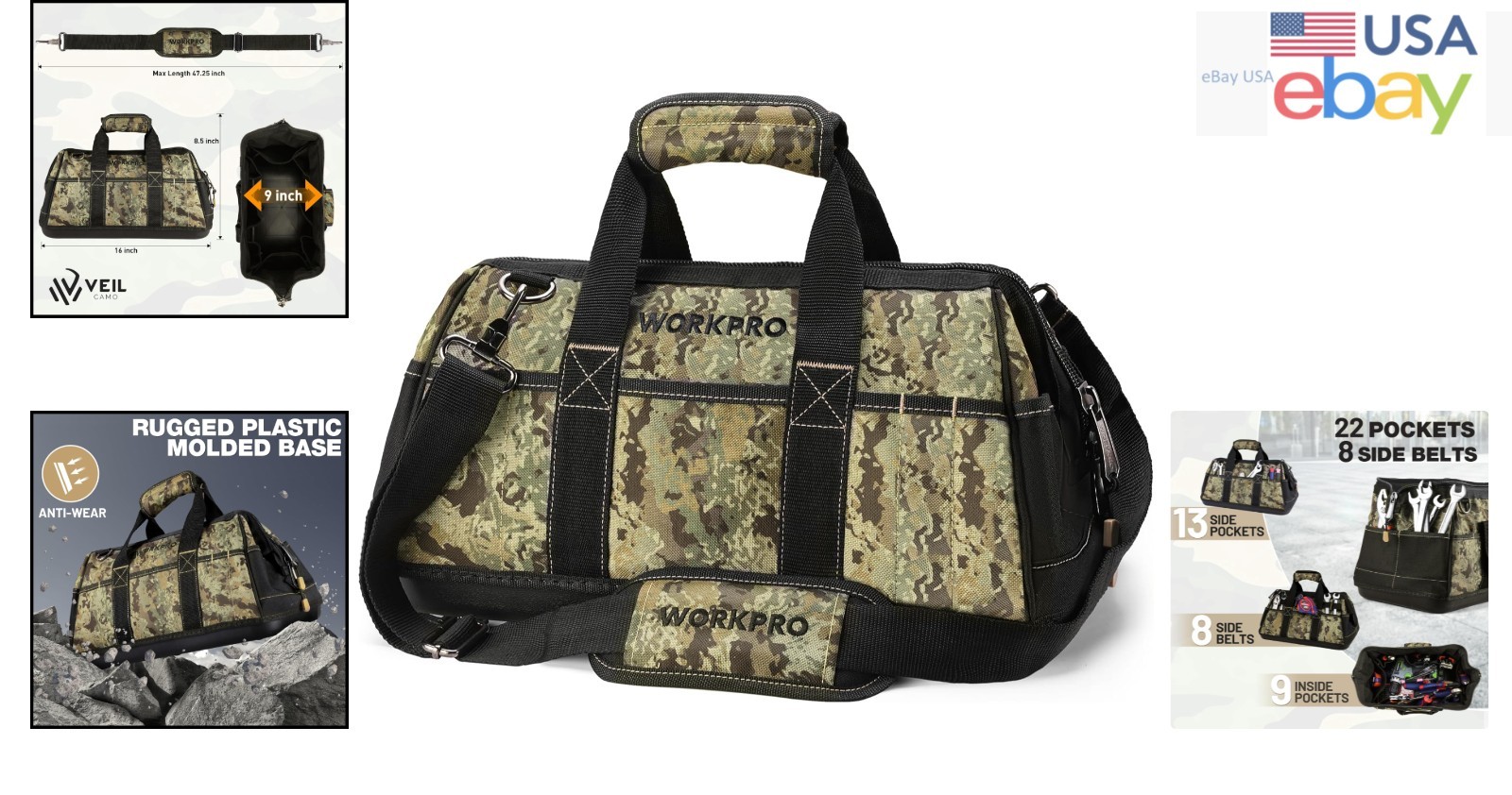 Adjustable Shoulder Strap Tool Bag with Waterproof Design and 33 lbs Capacity