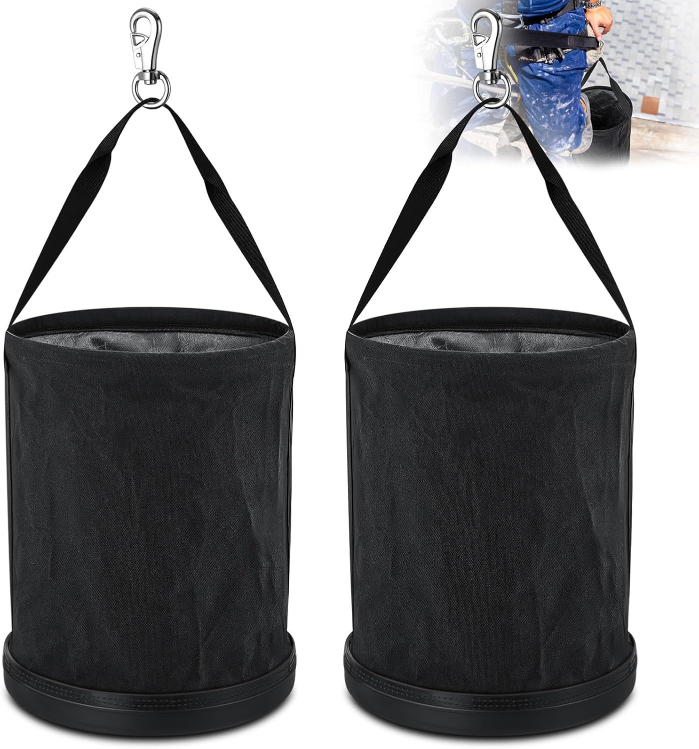 2 Pack Canvas Bucket 15″ X 12″ Heavy Duty Lineman Tool Bag with Plastic Bottom &