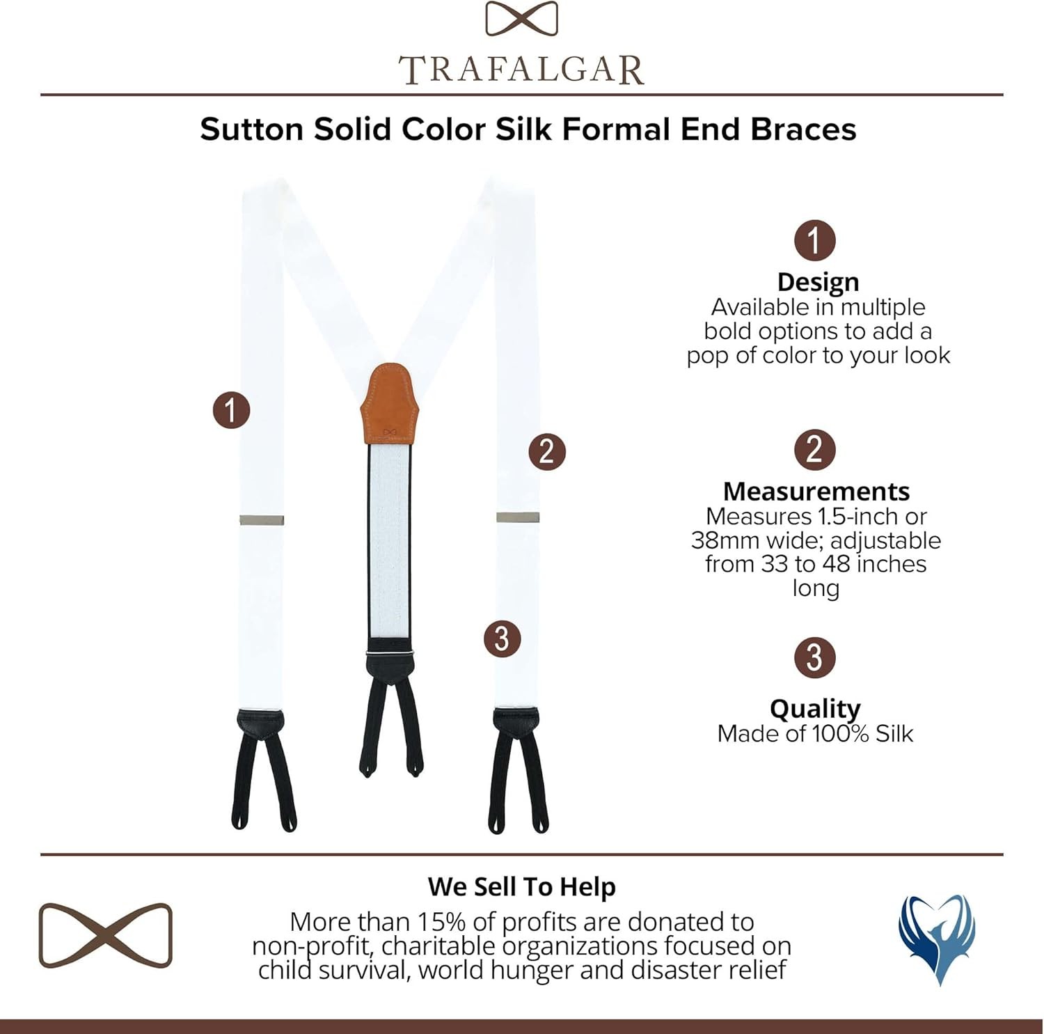 Trafalgar Sutton Solid Color Silk Formal Suspenders | Y-Back, White