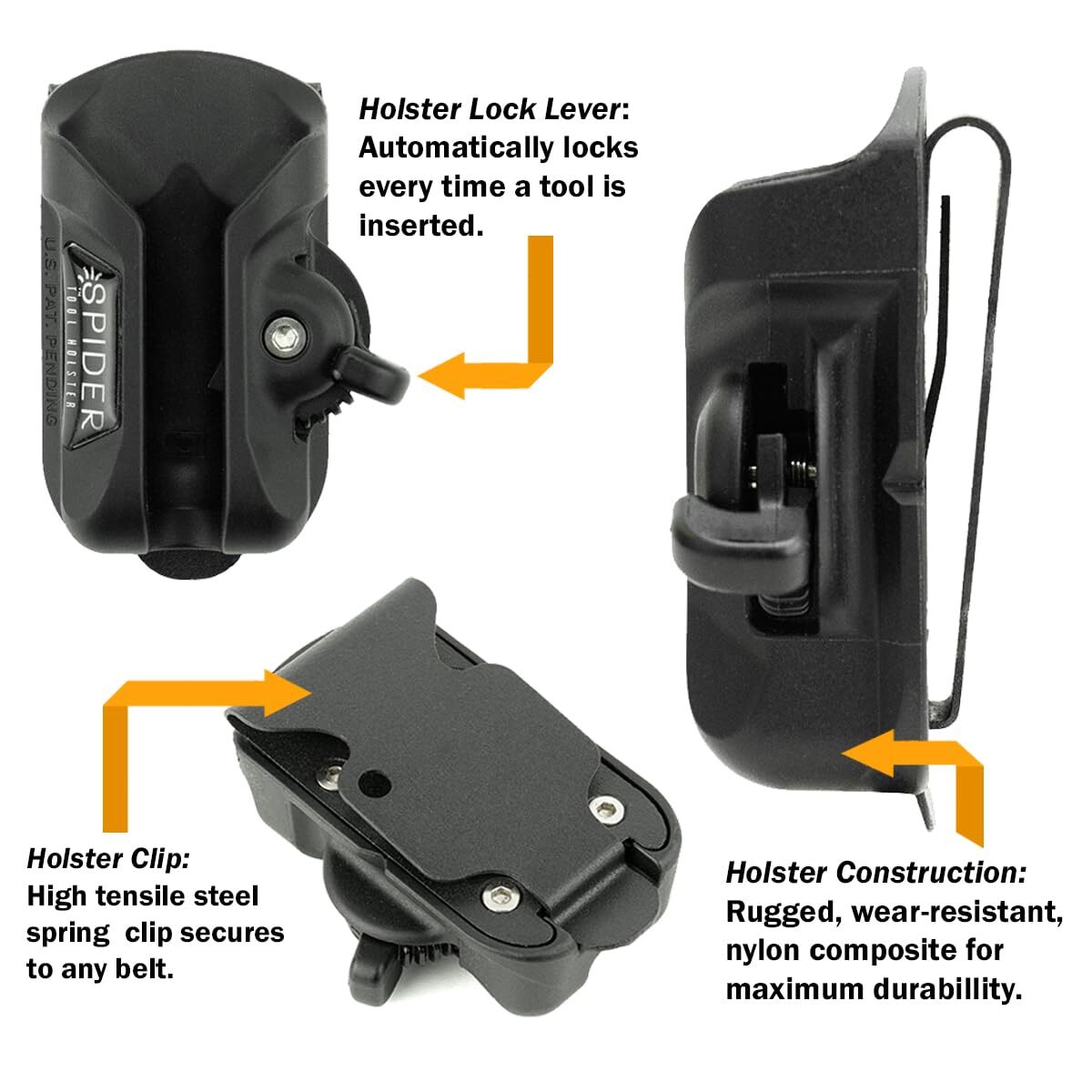 Self-Locking Universal Tool Holster with Quick Draw for Any Tool Belt