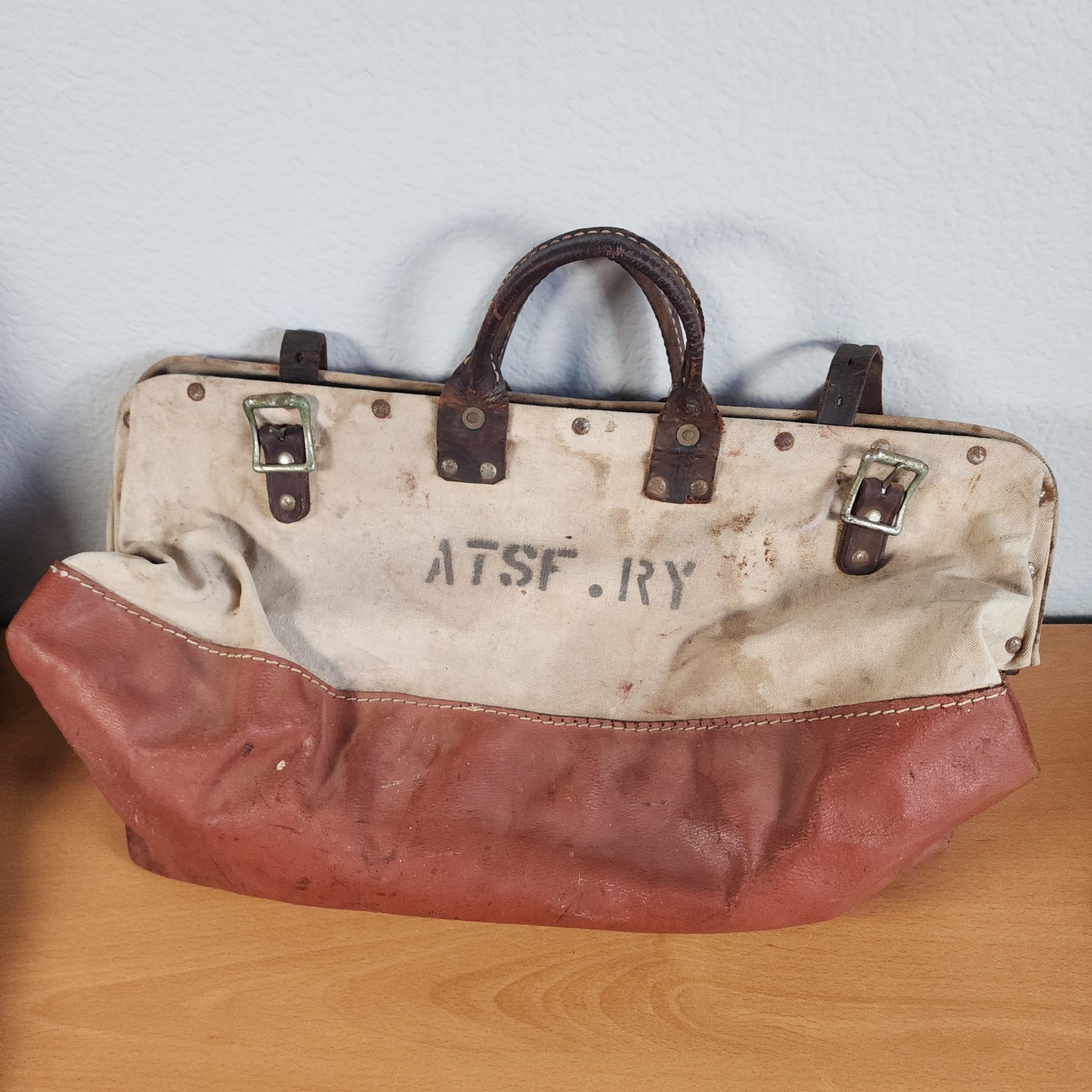 Bad Shape 🔥 Vintage R.H. Buhrke Co Chicago Canvas Leather Tool Bag ATSF Railway