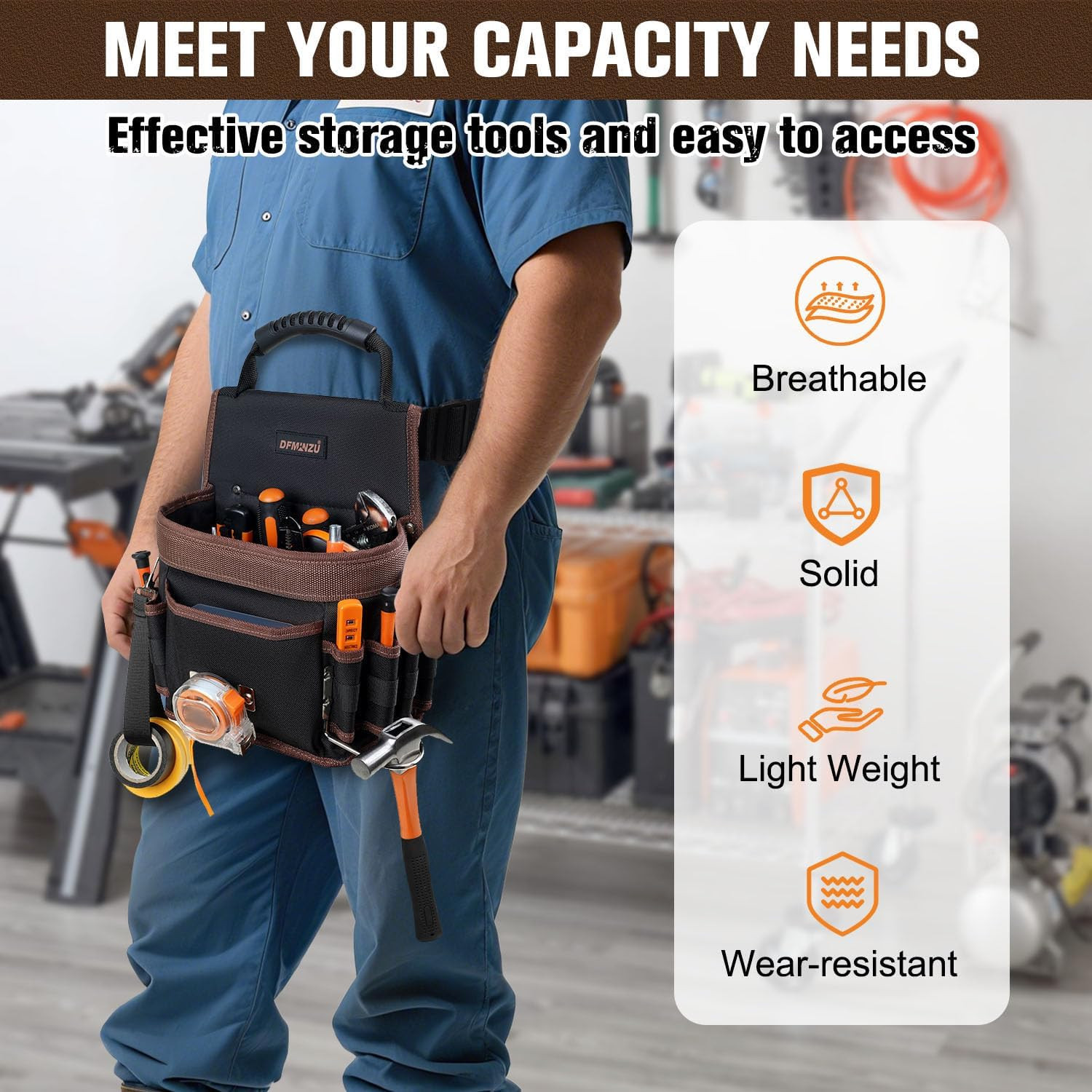 Electrician Tool Pouch, 10 Pockets Tool Belt Pouches with Hammer Holder, Adjusta