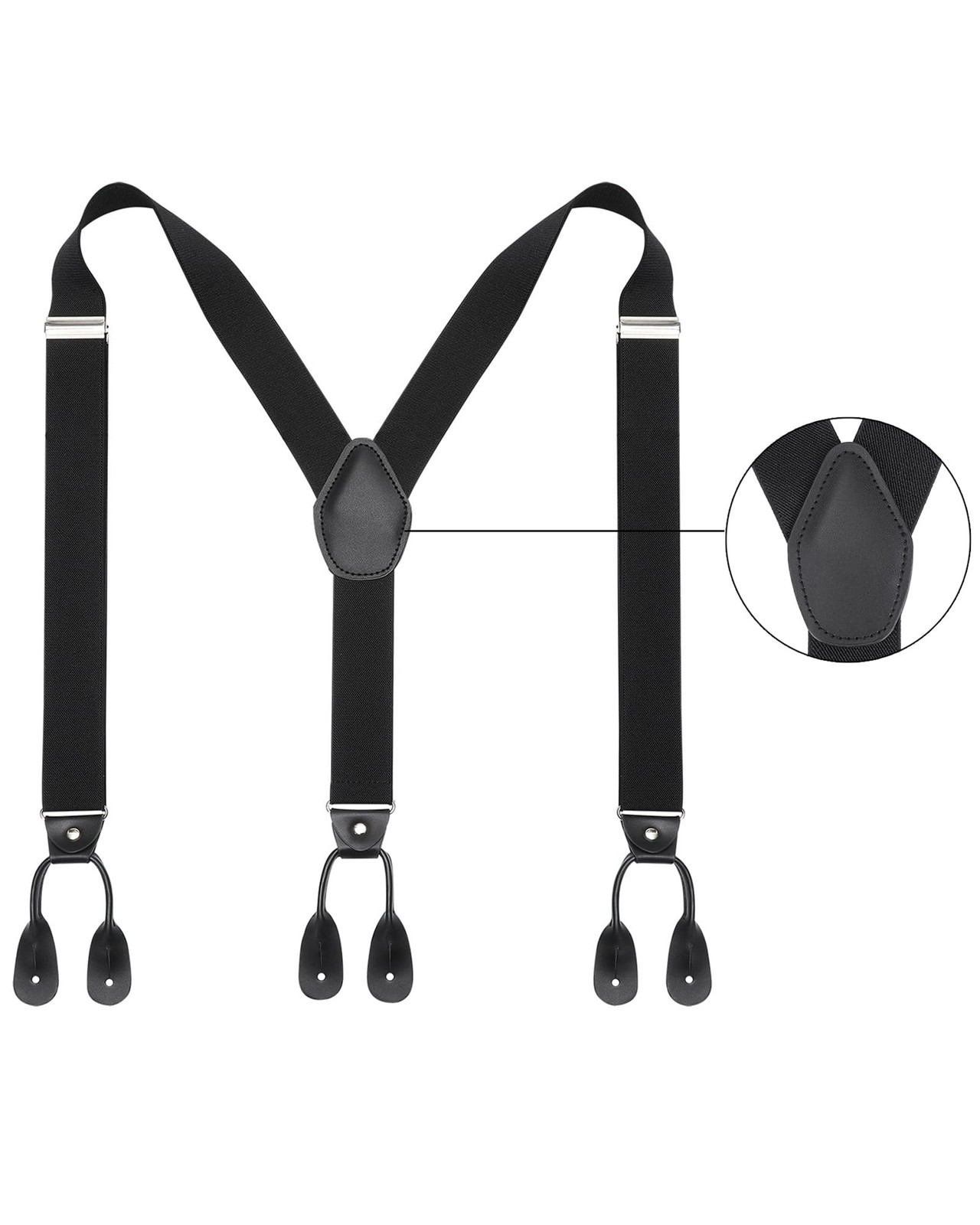 Kajeer Mens Adjustable Button End Suspenders – Y-Back Elastic One Size, Black