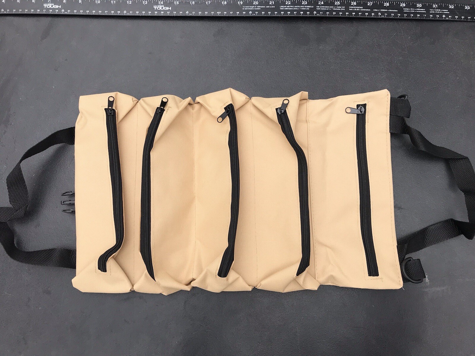Khaki Multi-Purpose Tool Roll Up Bag Wrench Pouch Canvas Hang Organizer 5 Pocket