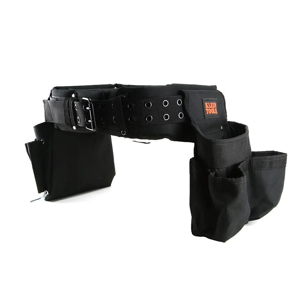 NEW Black Nylon Electricians Tool Belt Contractor Bag Pouch Storage Klein Tools