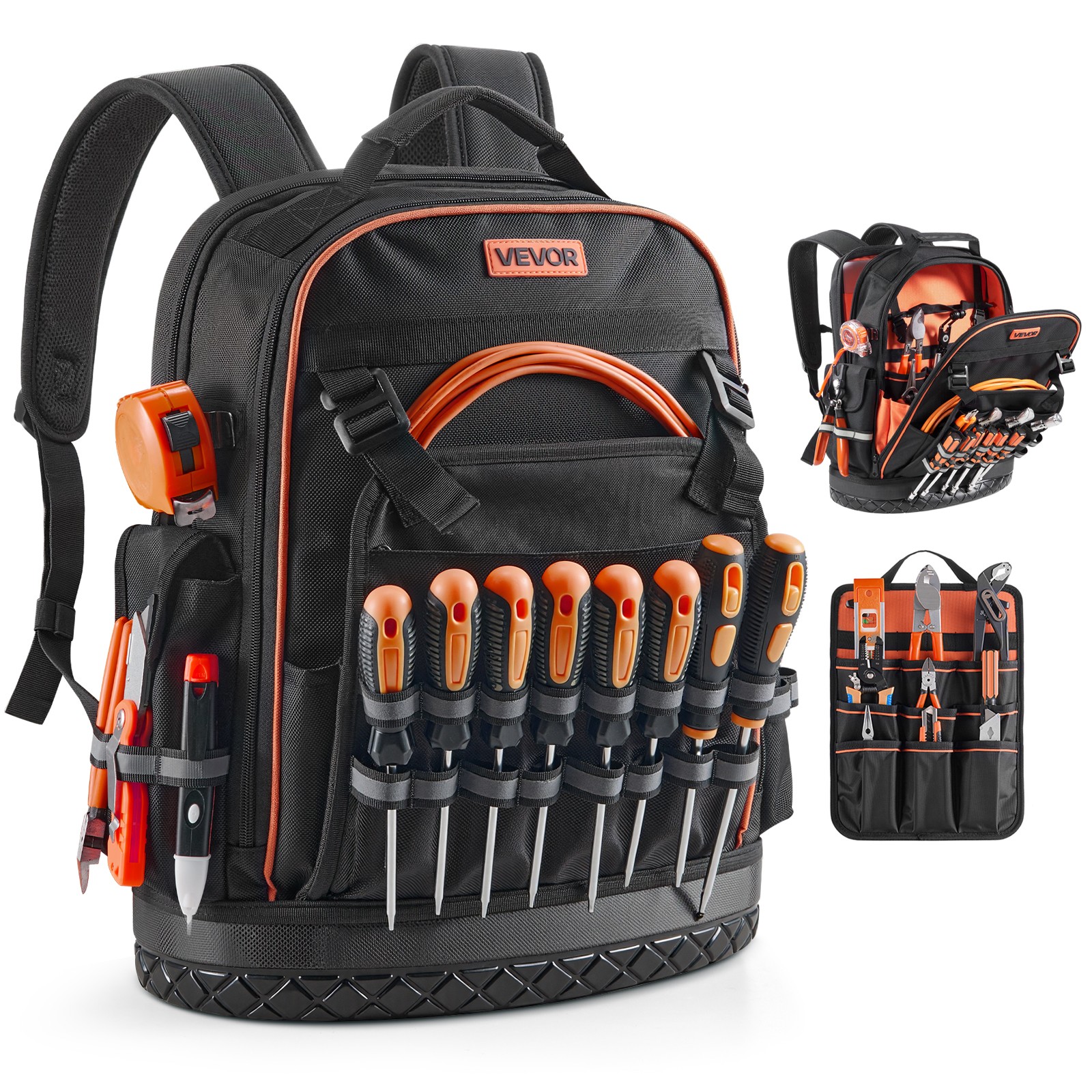VEVOR Tool Backpack 64 Pockets Tear-resistant Jobsite Backpack for Electrician